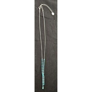 Teal Aqua Cubic Zirconia Silver Negligee Drop Necklace Icing Brand